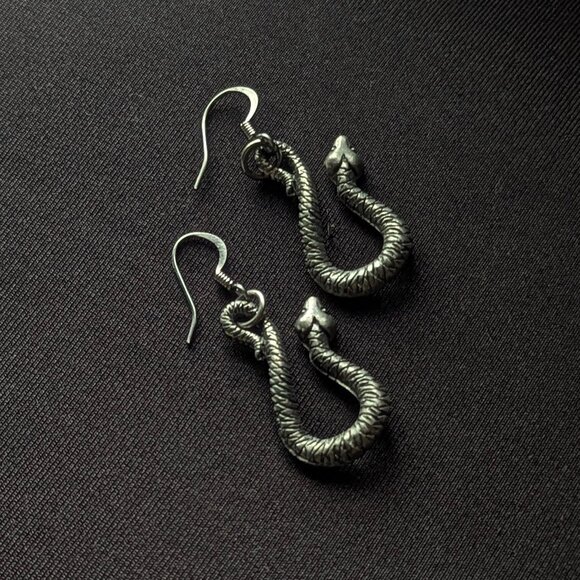 Snake Earrings Silver-Tone Metal Artisan - Picture 2 of 6